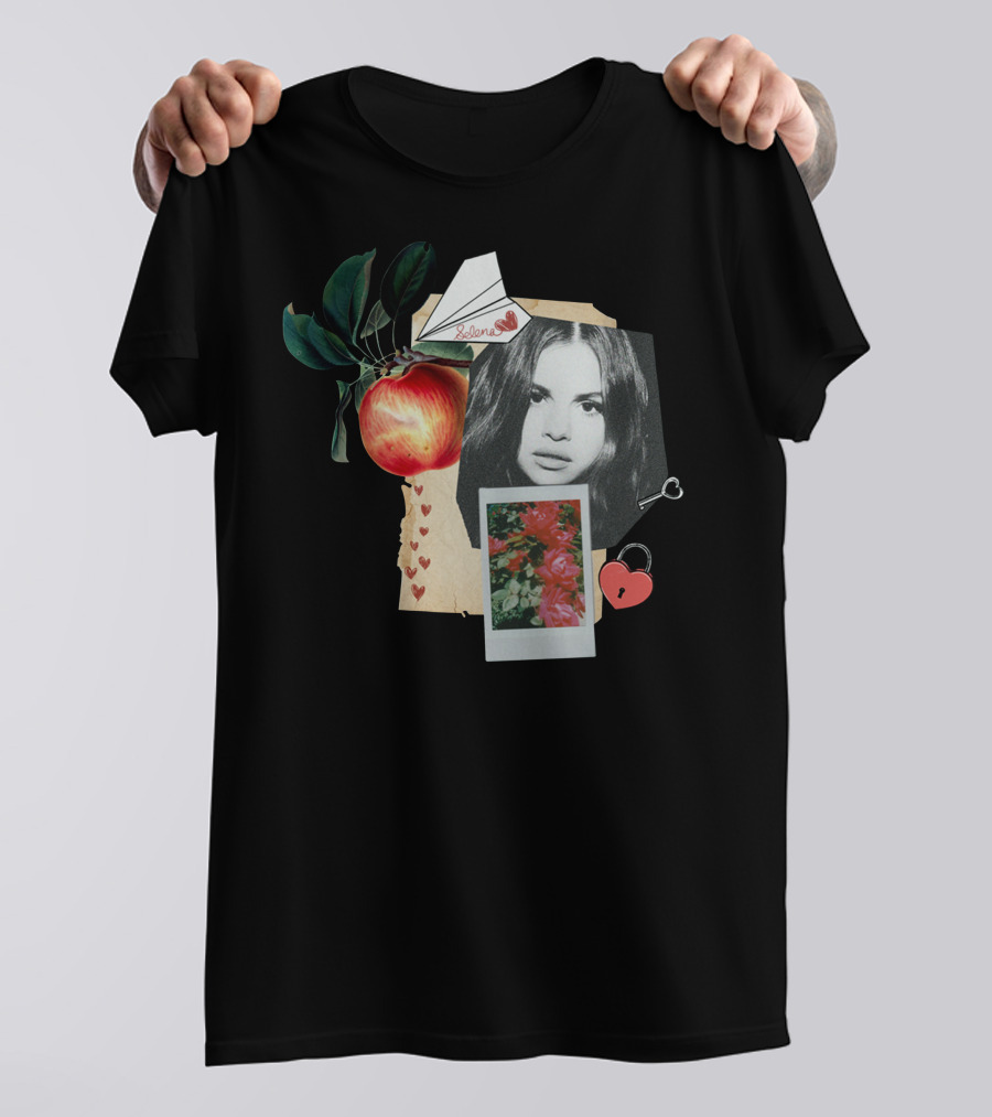 Selena Gomez Polaroid Collage With Heart Lock And Key T-Shirt