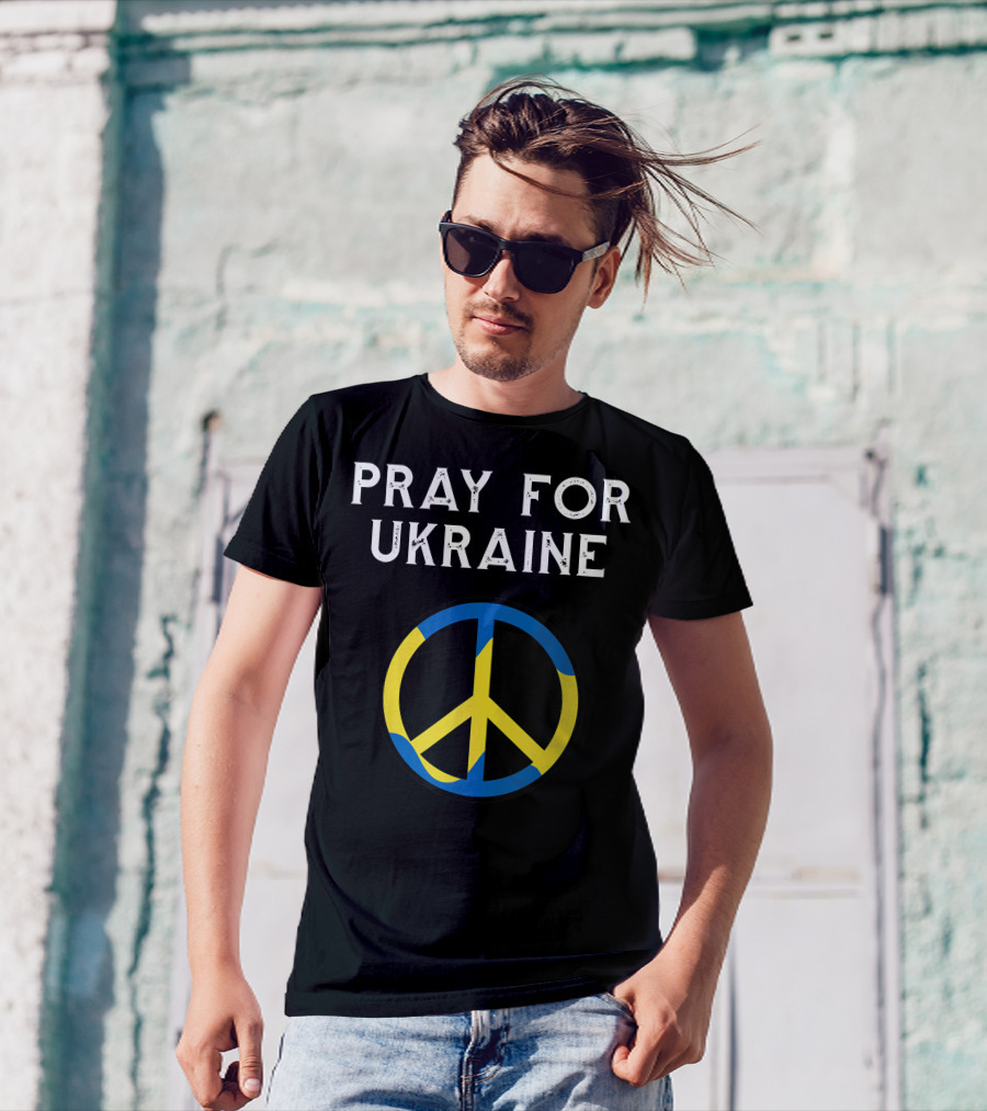 Pray For Ukraine Peace Symbol Blue Yellow T-Shirt