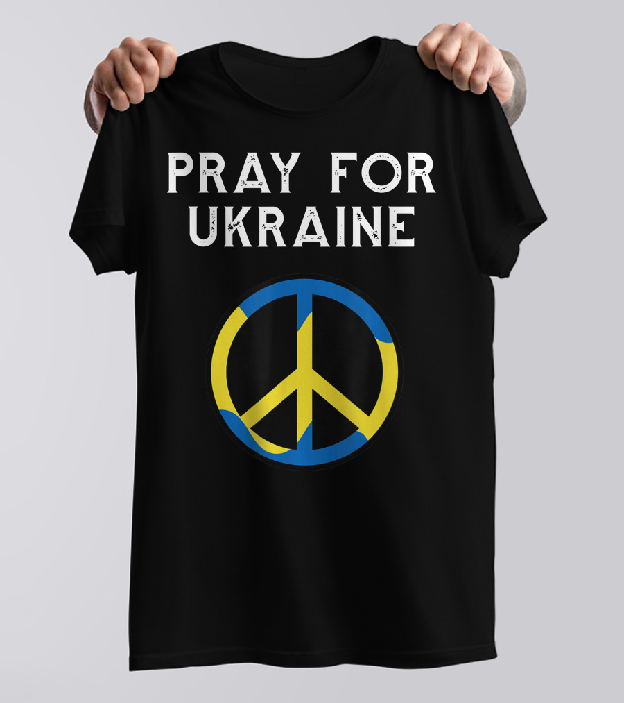 Pray For Ukraine Peace Symbol Blue Yellow T-Shirt