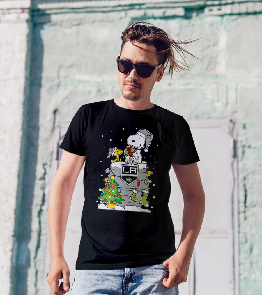 Los Angeles Kings Snoopy Christmas Lights Tree T-Shirt