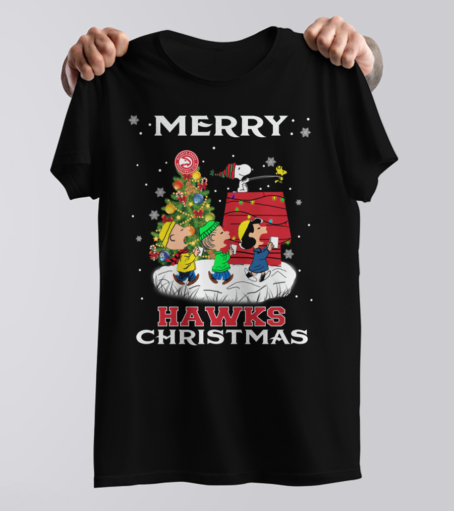 Merry Atlanta Hawks Christmas Snoopy And Friends T-Shirt