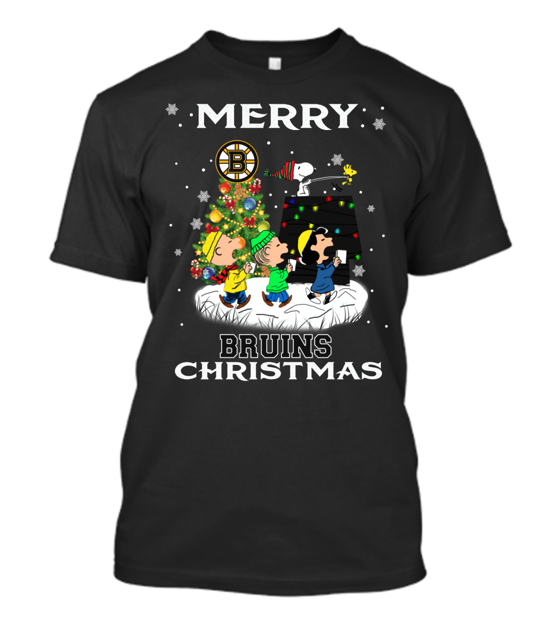 Merry Bruins Christmas Snoopy Fans Boston Bruins Christmas T-Shirt