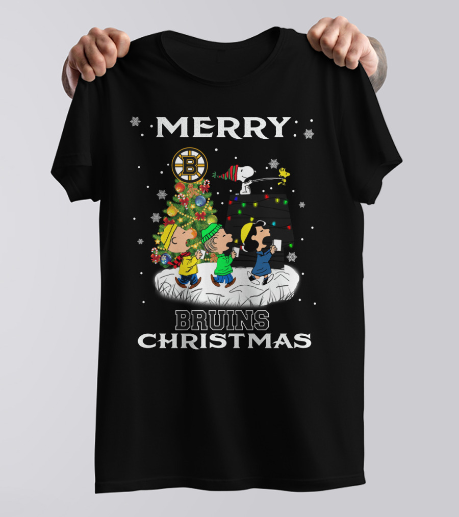 Merry Bruins Christmas Snoopy Fans Boston Bruins Christmas T-Shirt