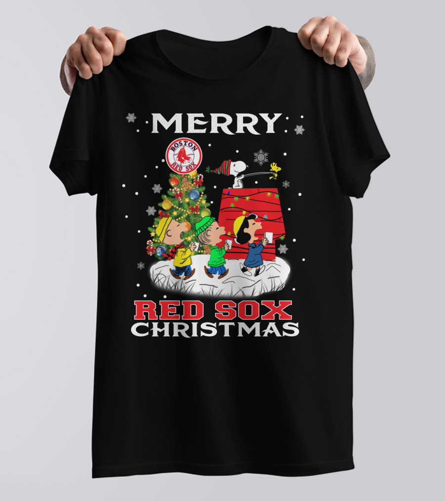 Merry Boston Red Sox Christmas Snoopy Fans Peanuts Holiday Celebration T-Shirt