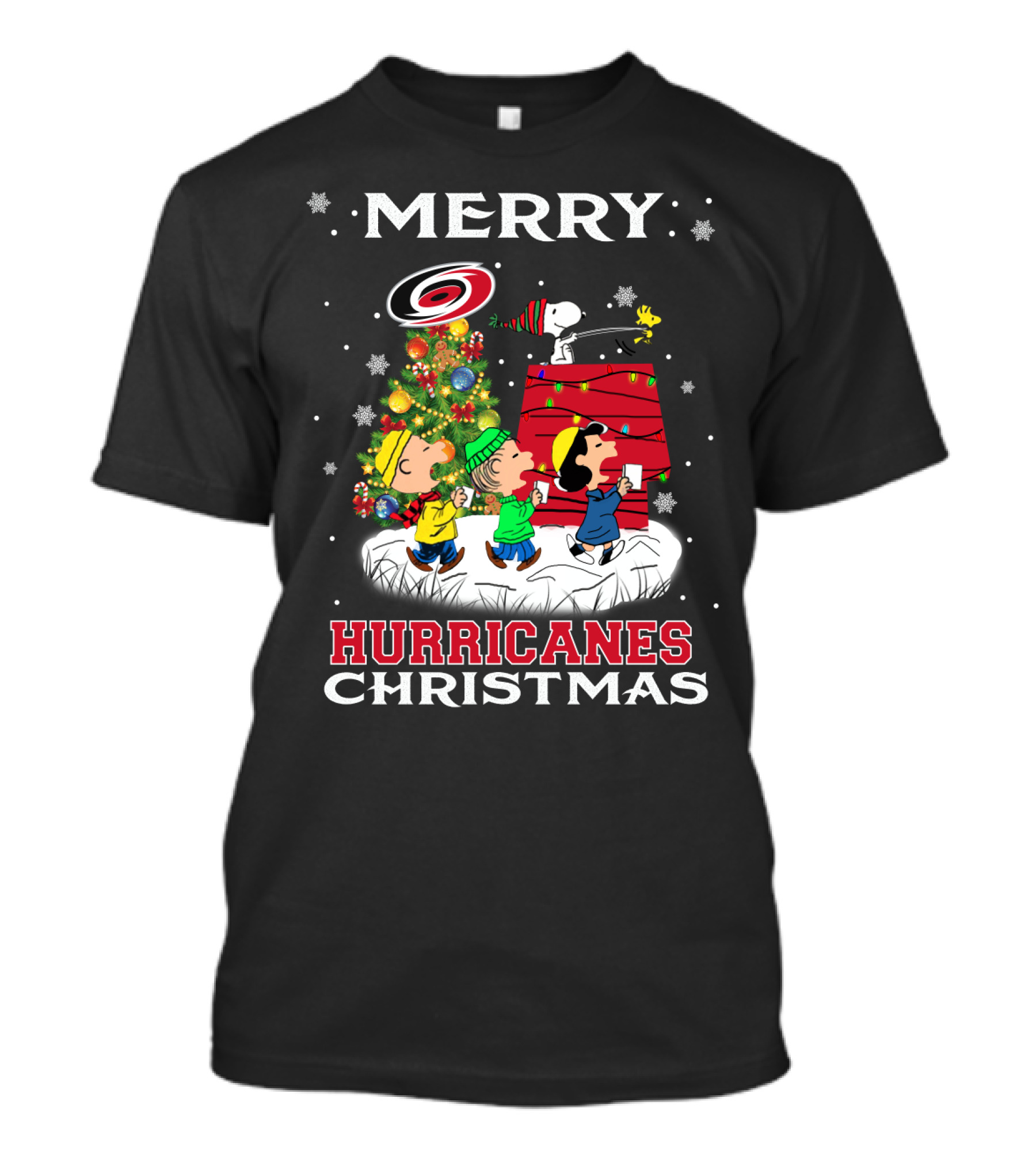 Merry Carolina Hurricanes Christmas Snoopy Peanuts Tree Holiday T-Shirt
