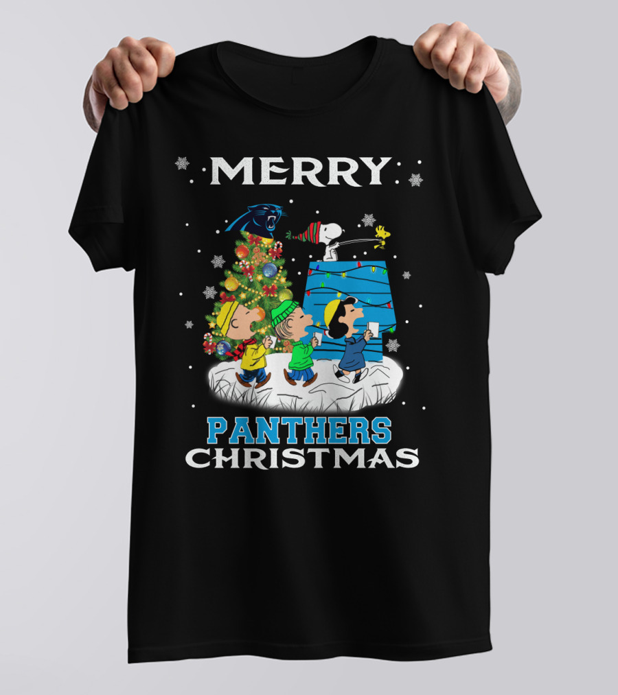 Merry Panther Christmas Carolina Panthers Snoopy Fans T-Shirt