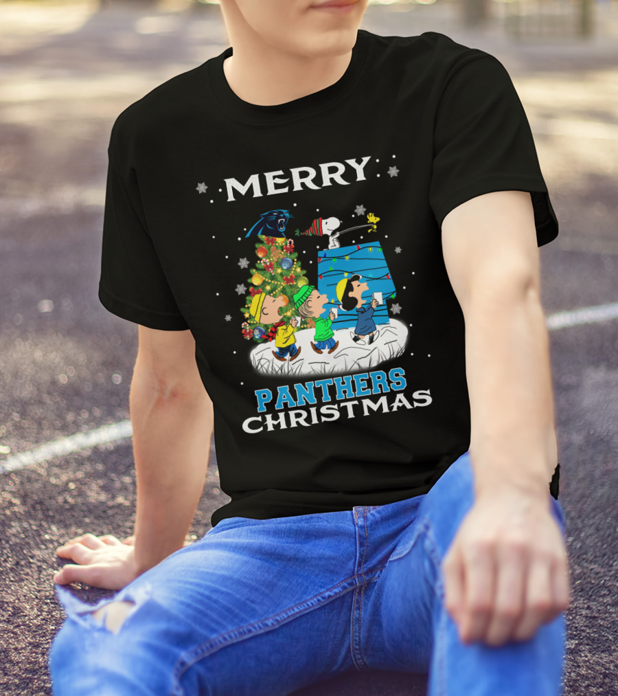 Merry Panther Christmas Carolina Panthers Snoopy Fans T-Shirt