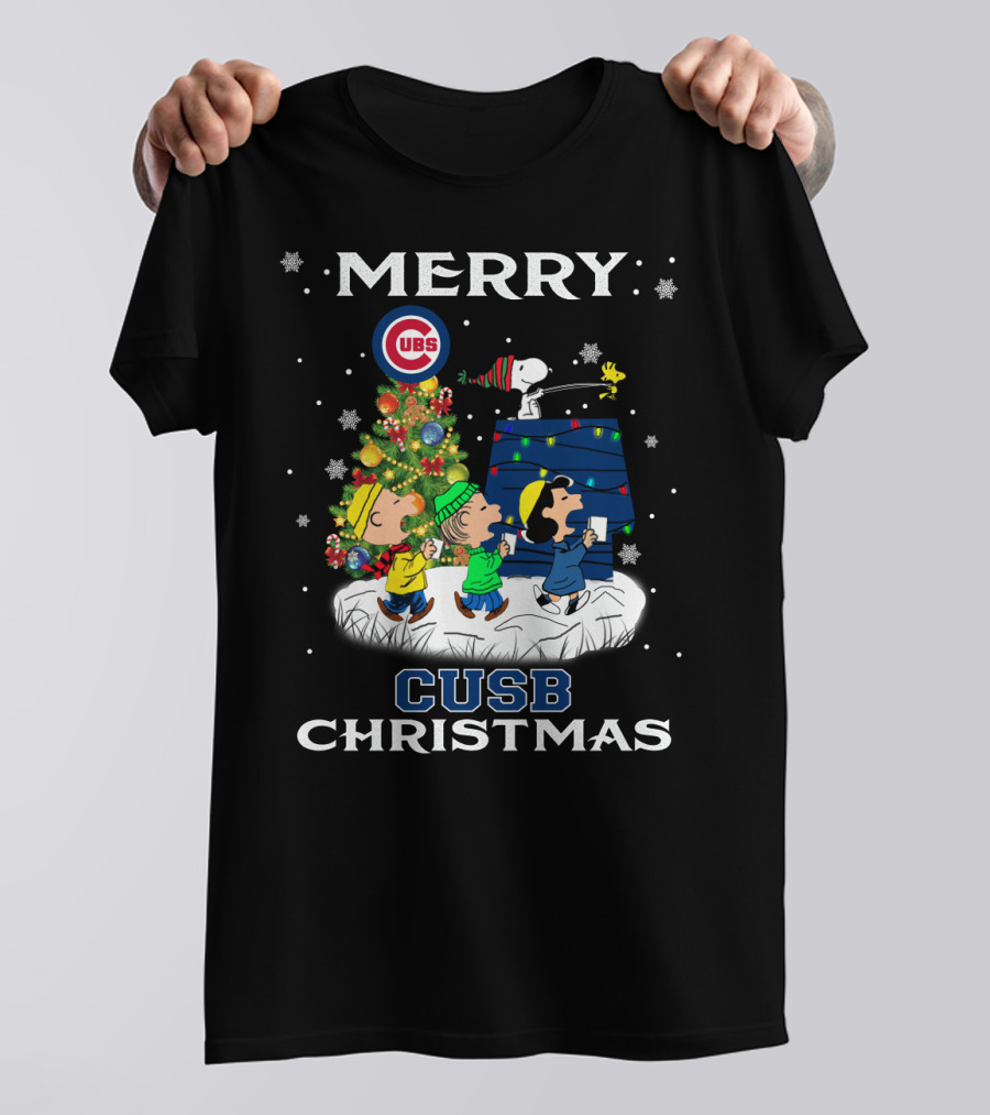 Merry Cubs Christmas Peanuts Characters And Snoopy Lights T-Shirt