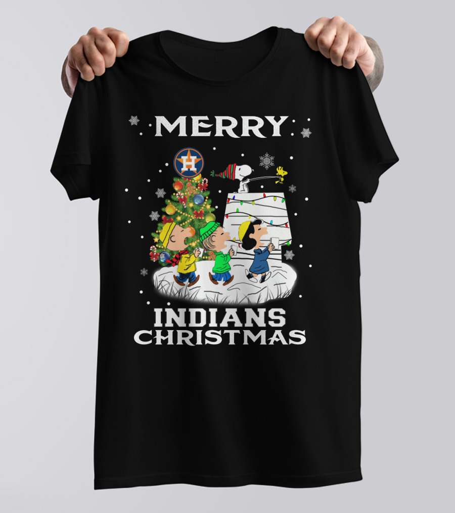 Merry Houston Astros Indians Christmas For Snoopy Fans T-Shirt