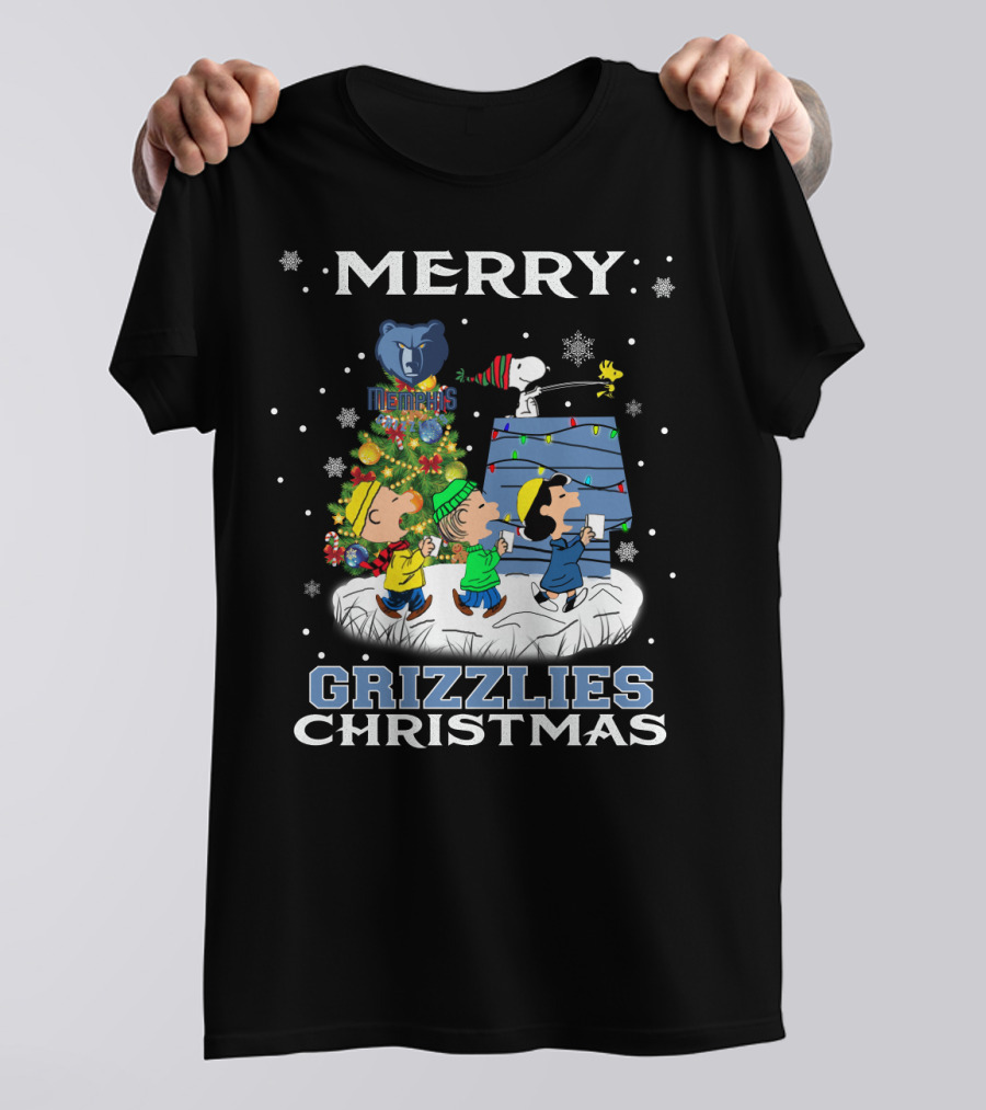 Merry Memphis Grizzlies Christmas Snoopy And Friends Holiday Scene T-Shirt