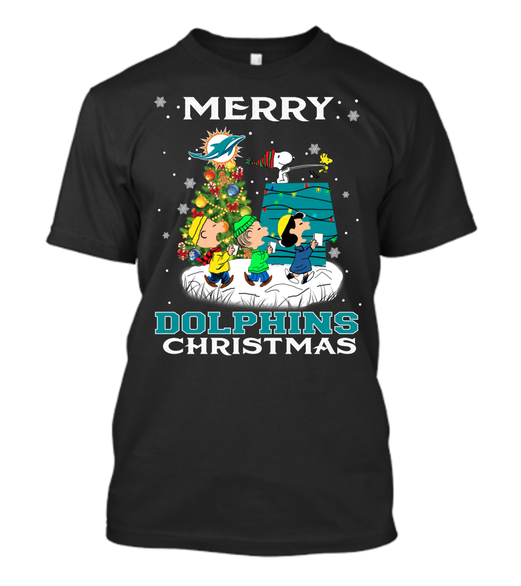 Merry Miami Dolphins Christmas With Snoopy And Friends T-Shirt