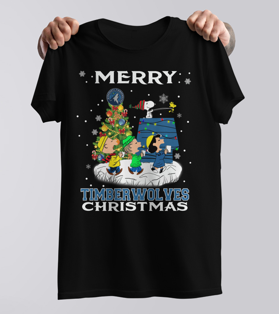 Merry Minnesota Timberwolves Christmas Snoopy And Friends Caroling T-Shirt