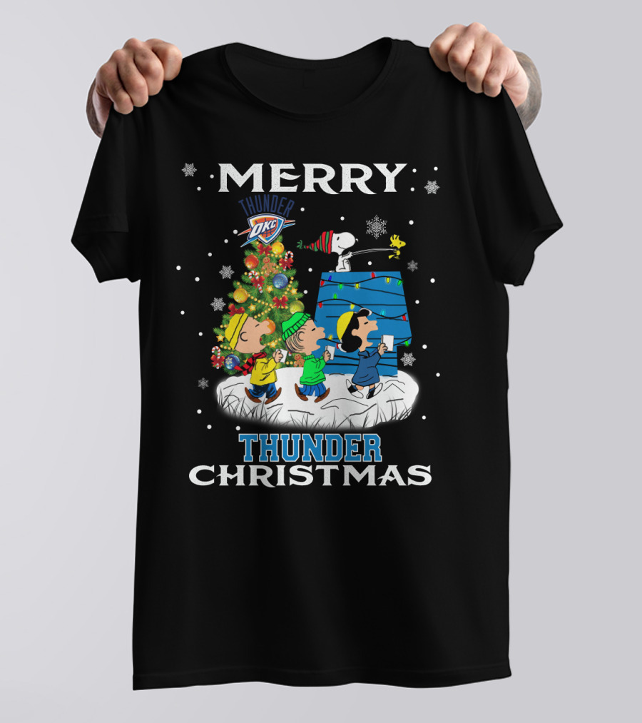Merry Oklahoma City Thunder Christmas Peanuts Snoopy Choir T-Shirt
