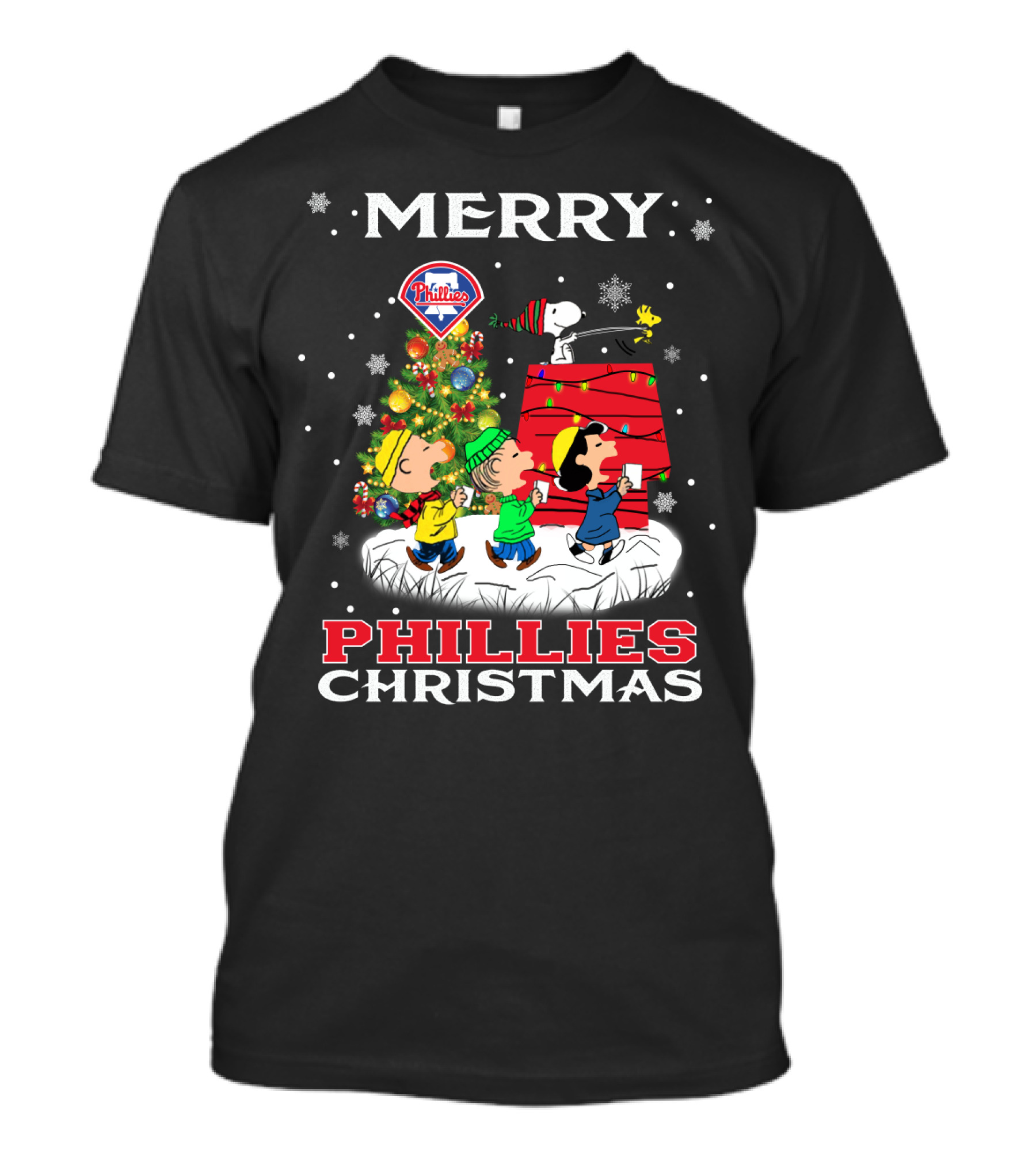 Merry Phillies Christmas Snoopy And Friends Tree T-Shirt