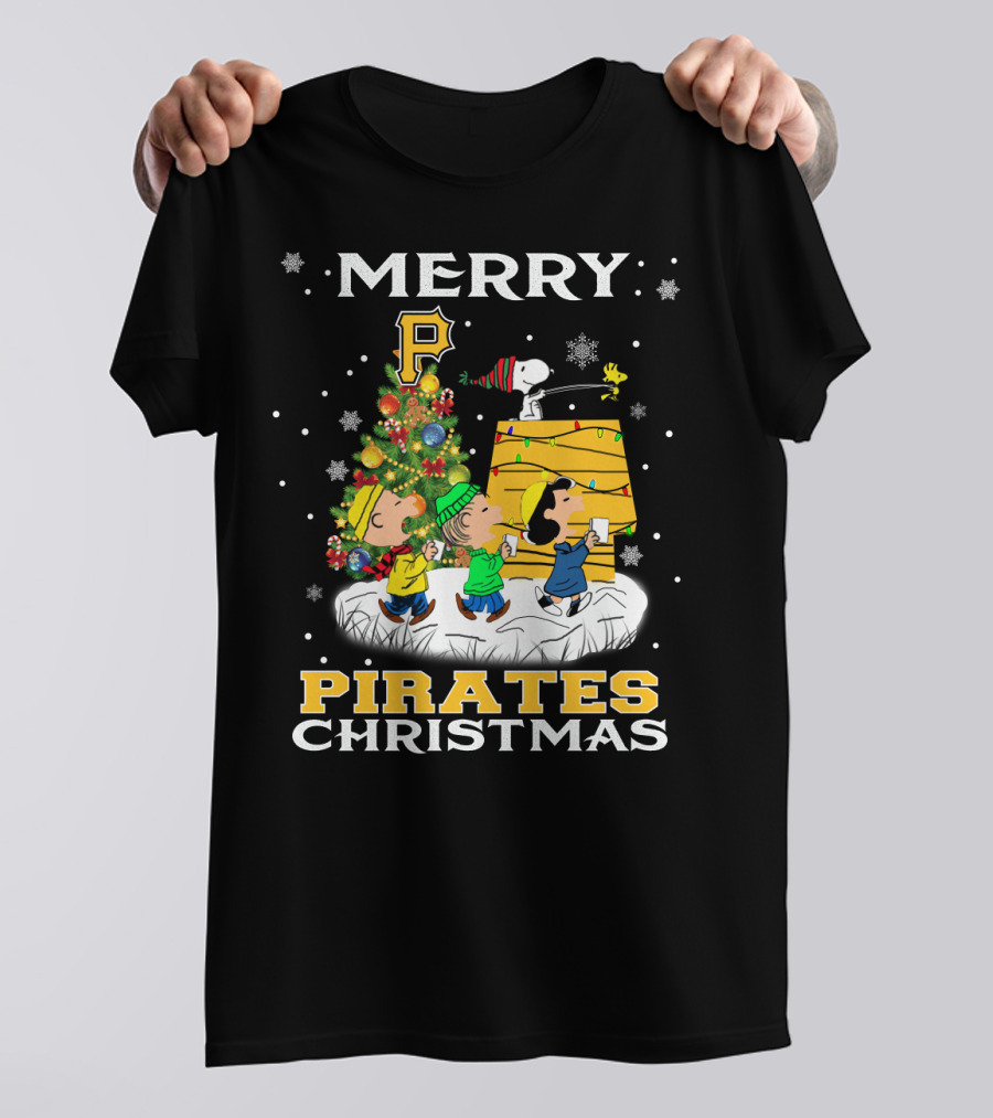 Merry Christmas Pittsburgh Pirates With Snoopy And Friends T-Shirt