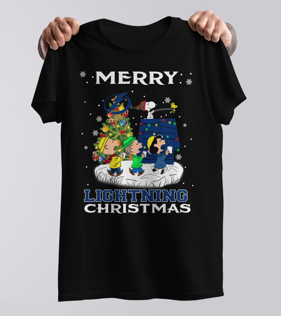Merry Tampa Bay Lightning Christmas Snoopy Peanuts Holiday Tree T-Shirt