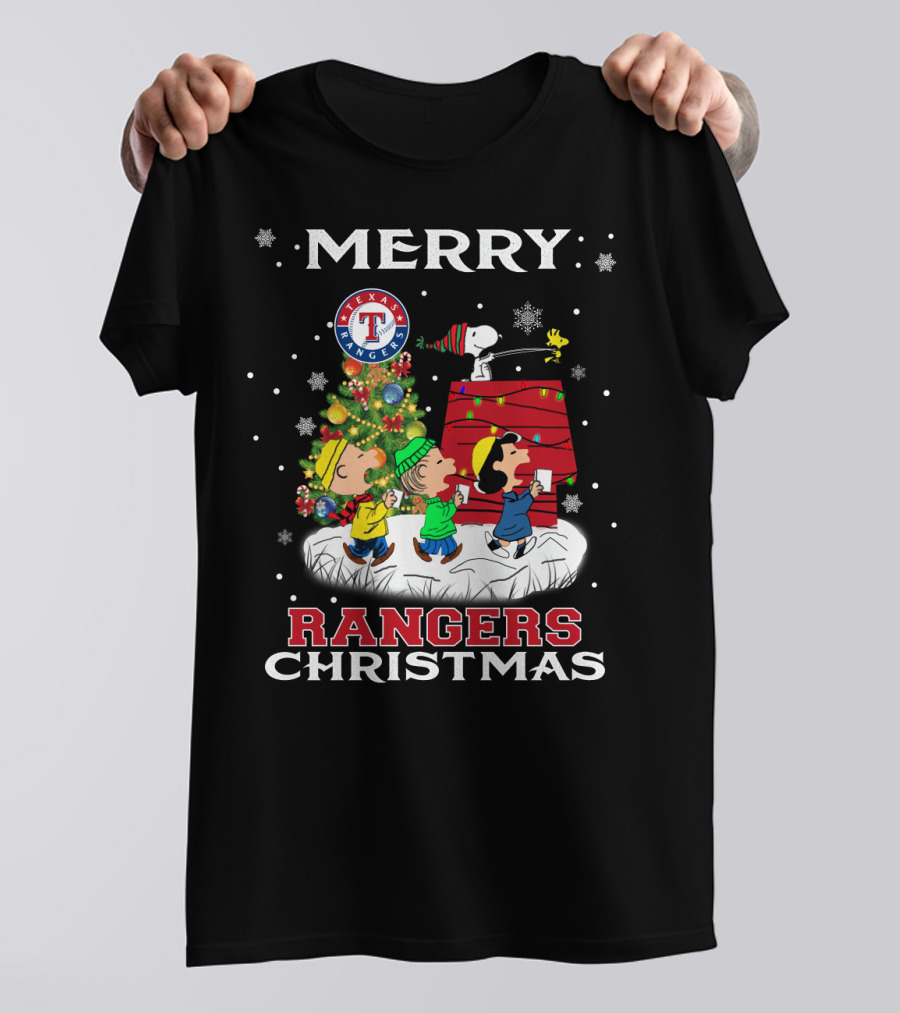 Merry Texas Rangers Christmas With Snoopy And Friends T-Shirt
