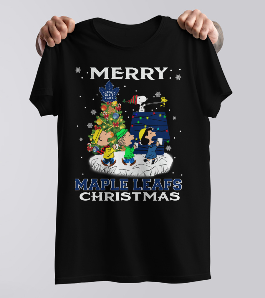 Merry Toronto Maple Leafs Christmas Snoopy And Friends Singing By Tree T-Shirt