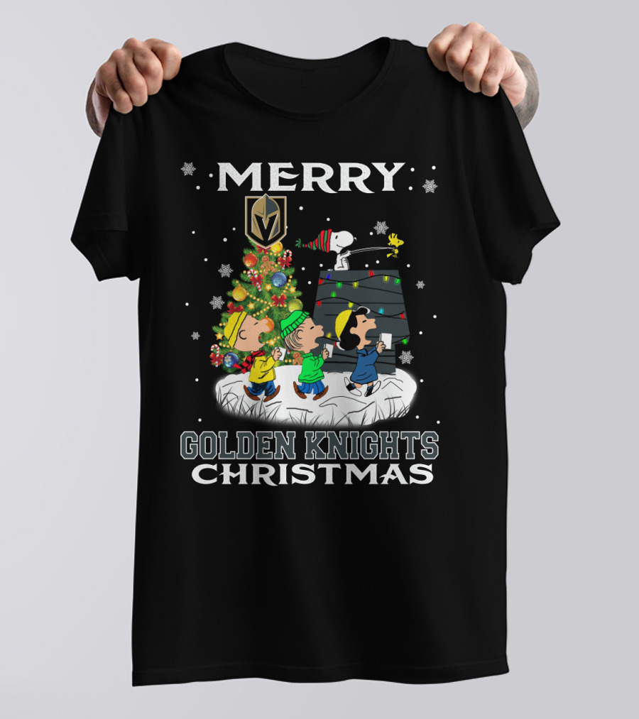 Merry Christmas With Vegas Golden Knights Snoopy And Friends T-Shirt
