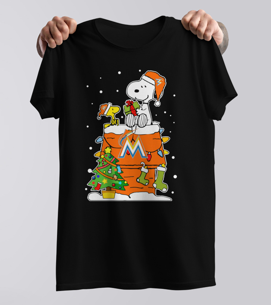 Miami Marlins Snoopy Christmas Peanuts Charlie Brown Winter Holiday T-Shirt