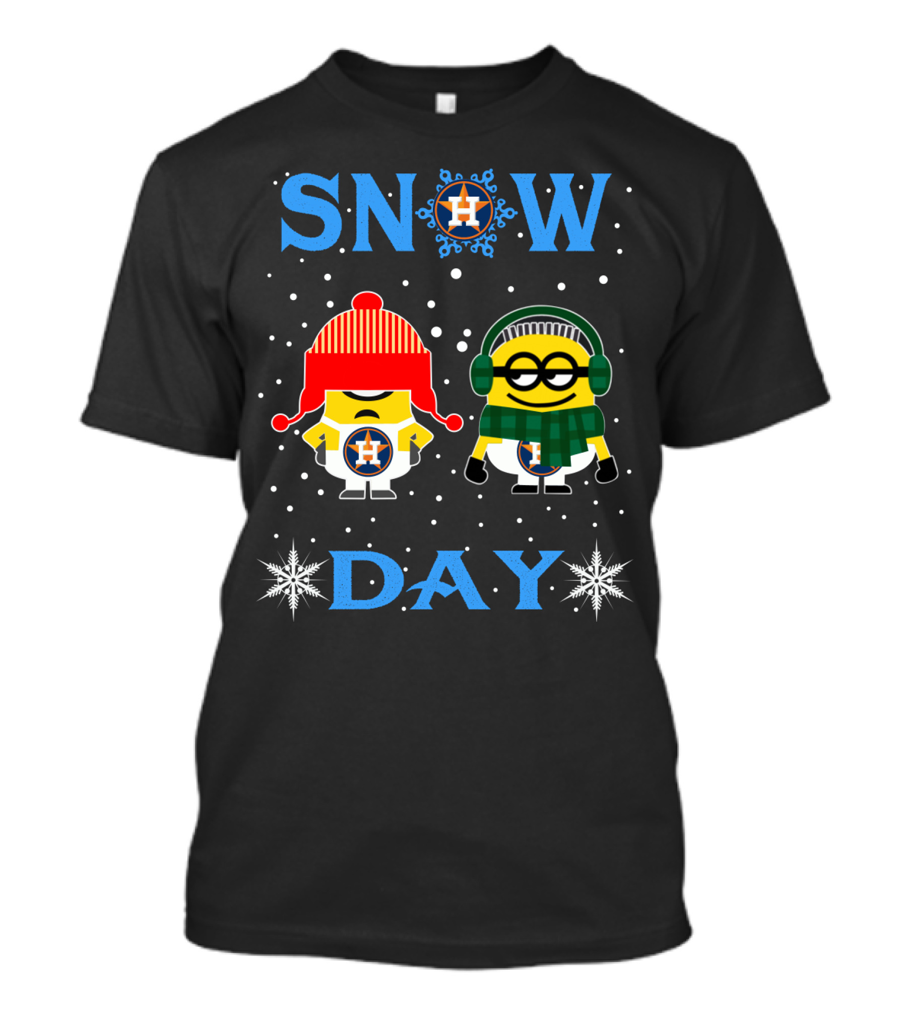 Snow Day Featuring Houston Astros And Minion Fans In Winter Gear T-Shirt