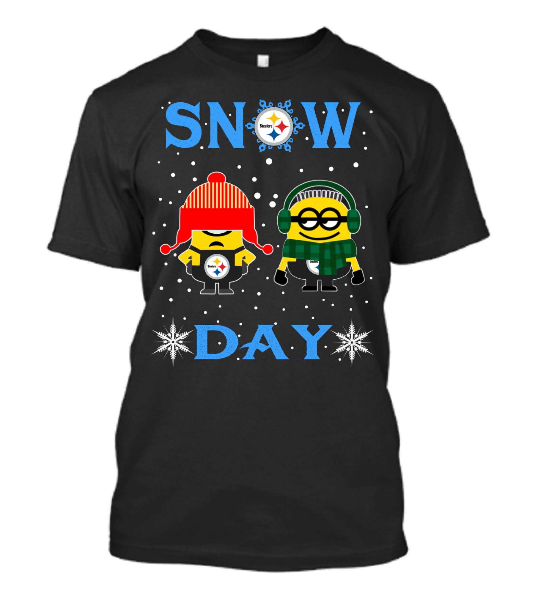 Snow Day For Pittsburgh Steelers Versus Minion Snowflakes And Winter Gear T-Shirt