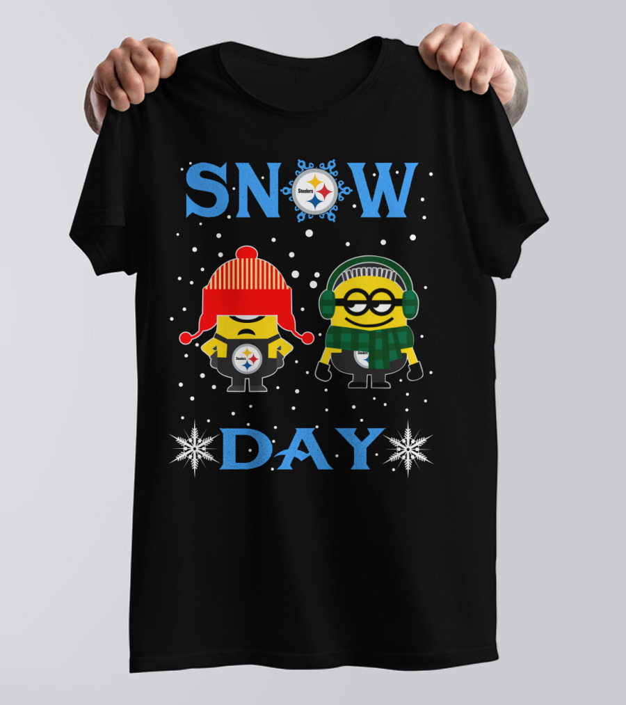Snow Day For Pittsburgh Steelers Versus Minion Snowflakes And Winter Gear T-Shirt