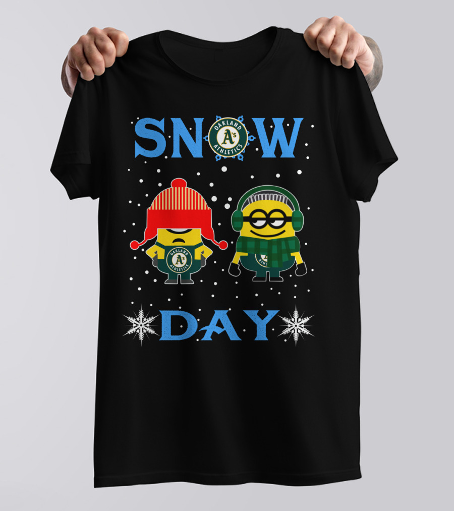 Snow Day With Oakland Athletics And Minions In Winter Gear T-Shirt