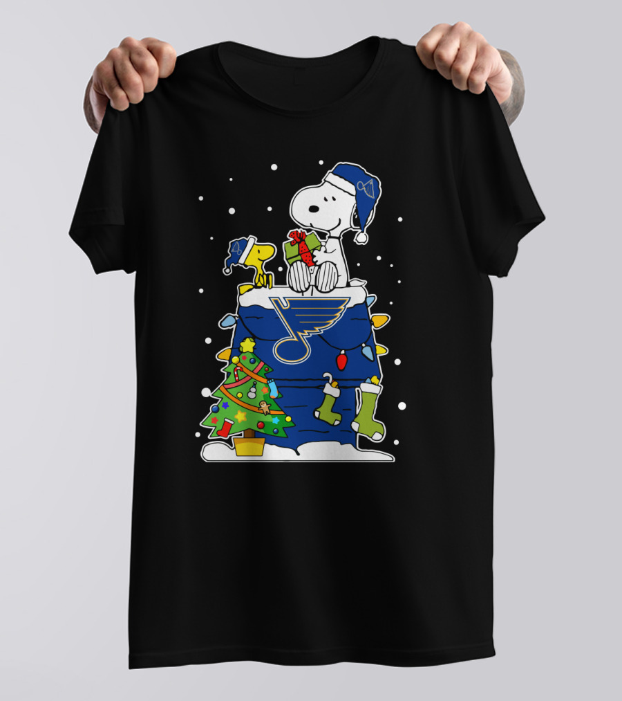 St. Louis Blues Christmas With Snoopy And Woodstock T-Shirt