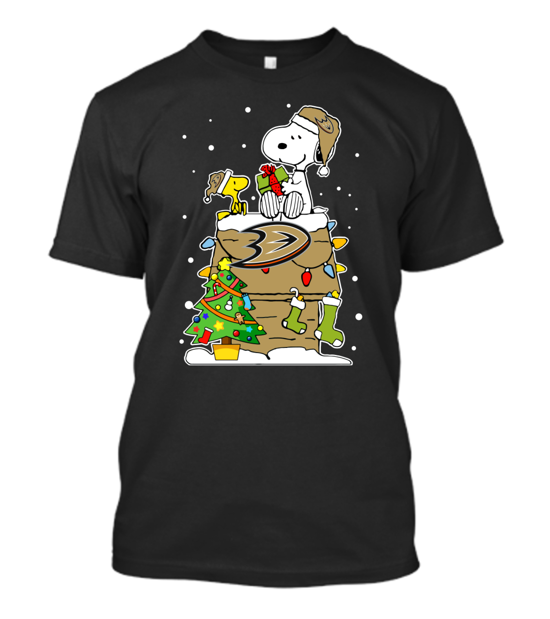 Snoopy And Woodstock Anaheim Ducks Christmas Celebration T-Shirt
