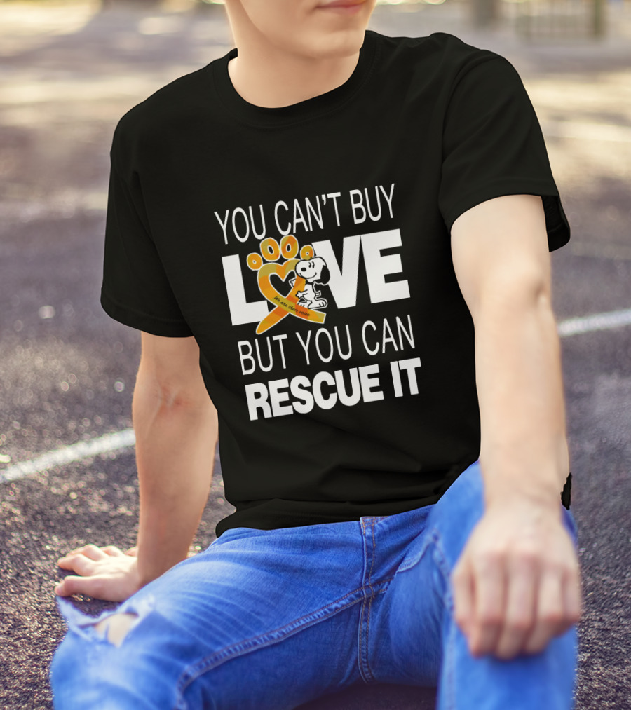 You Can't Buy Love But You Can Rescue It Snoopy With Orange Paw Heart And Awareness T-Shirt