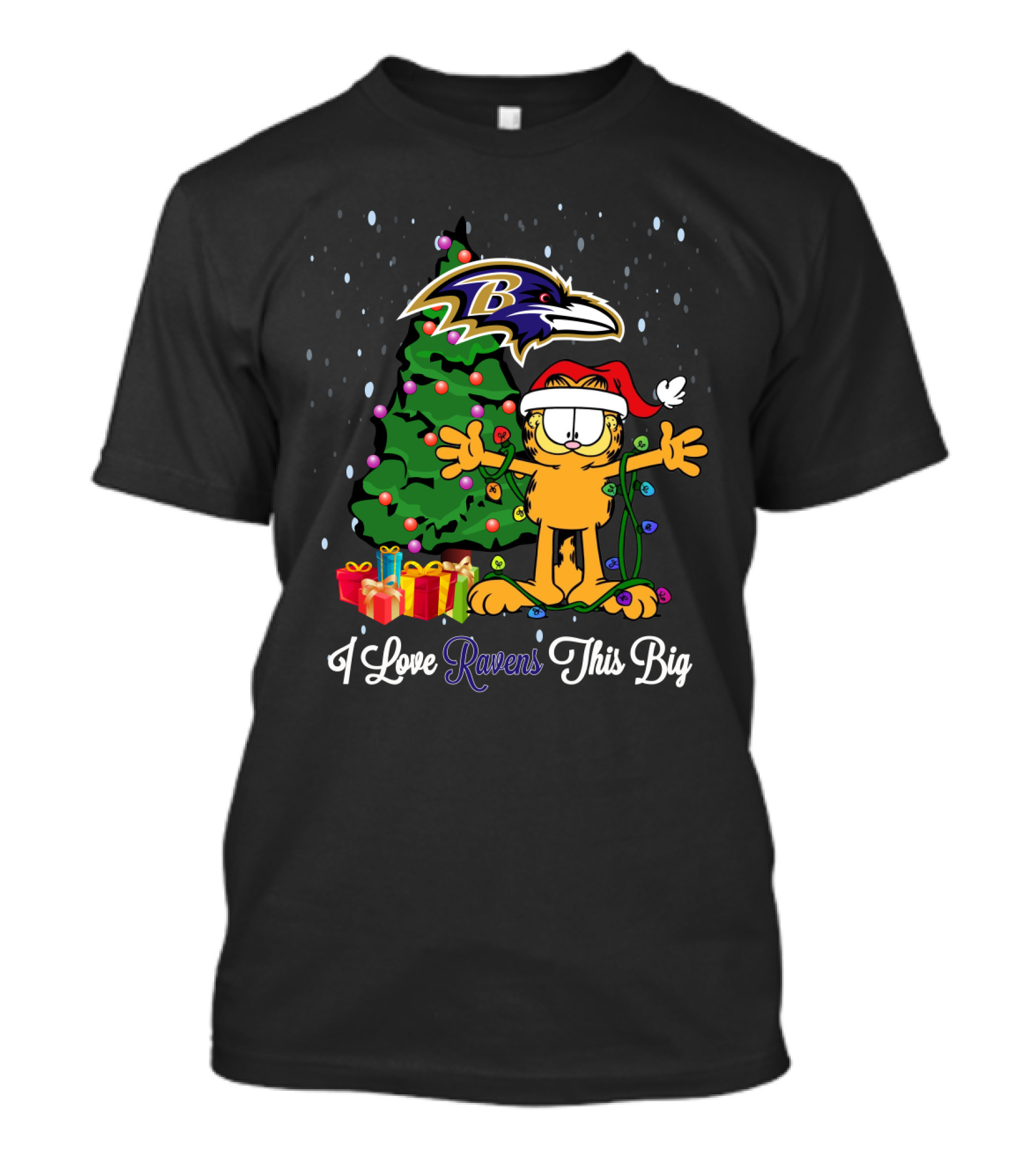 Baltimore Ravens Christmas I Love Ravens This Big Garfield Santa Tree T-Shirt