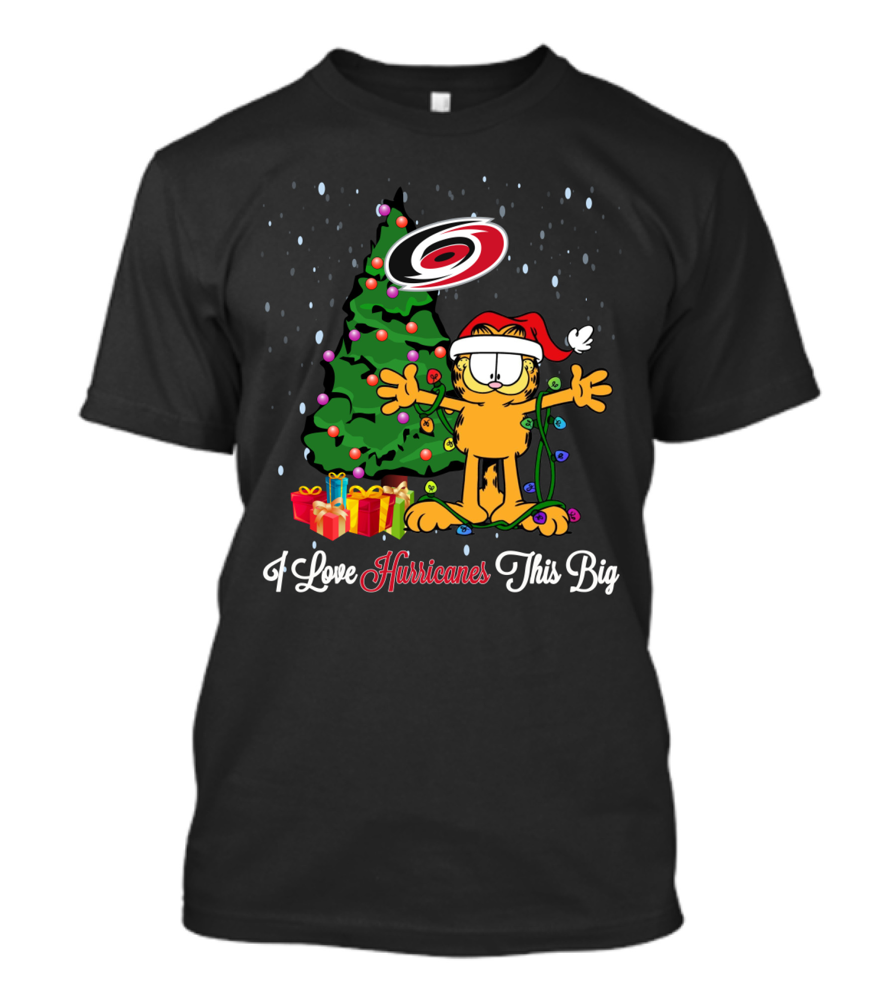 I Love Carolina Hurricanes This Big Garfield Christmas Tree Presents T-Shirt