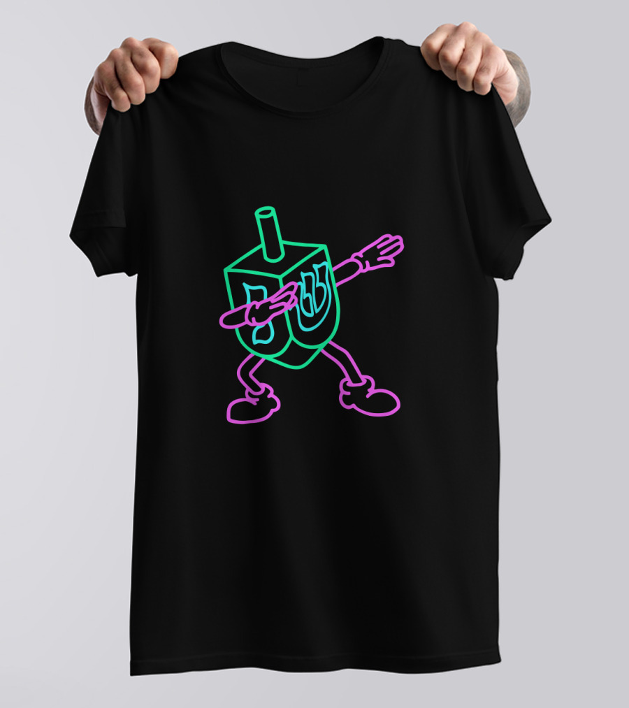 Neon Dabbing Dreidel With Hebrew Letters T-Shirt