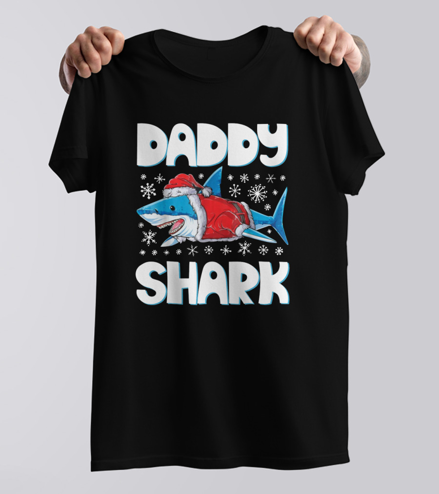 Daddy Shark Santa Hat Snowflakes Christmas T-Shirt