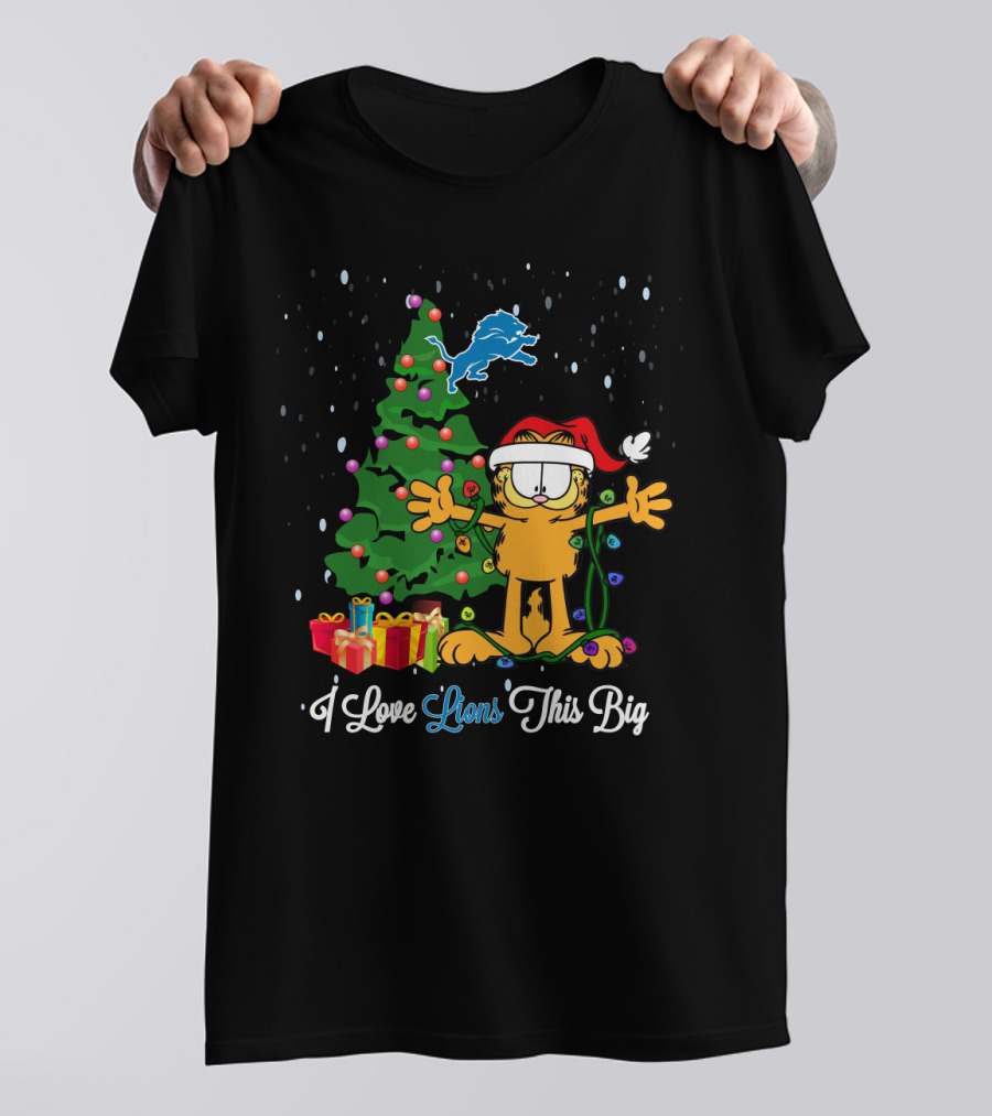 I Love Lions This Big Detroit Lions Christmas Garfield Santa Hat T-Shirt