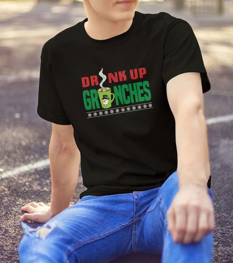 Drink Up Grinches Coffee Cup Christmas Snowflakes T-Shirt