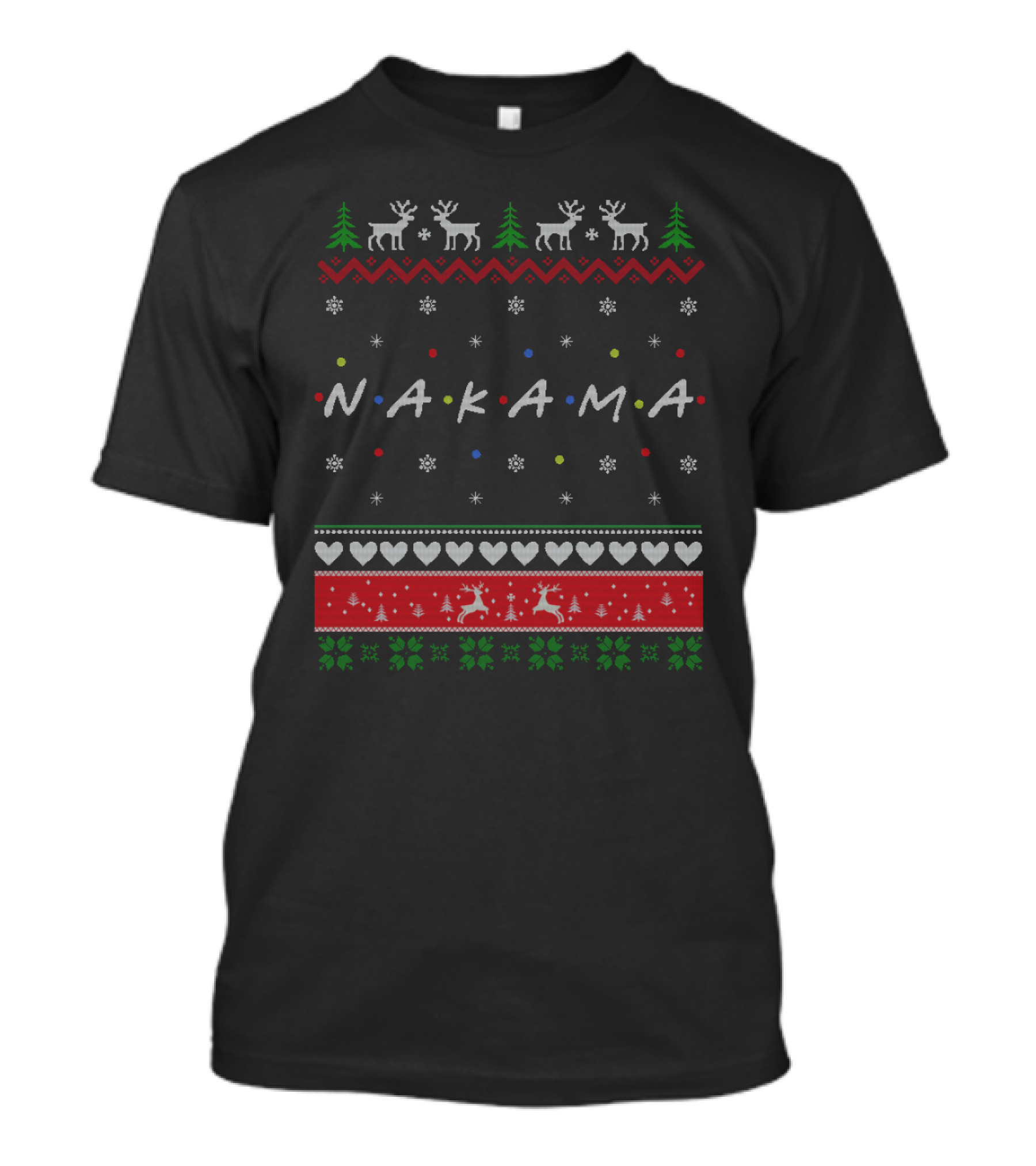 Nakama Holiday Sweater Friends TV Show Style Reindeer And Evergreen T-Shirt