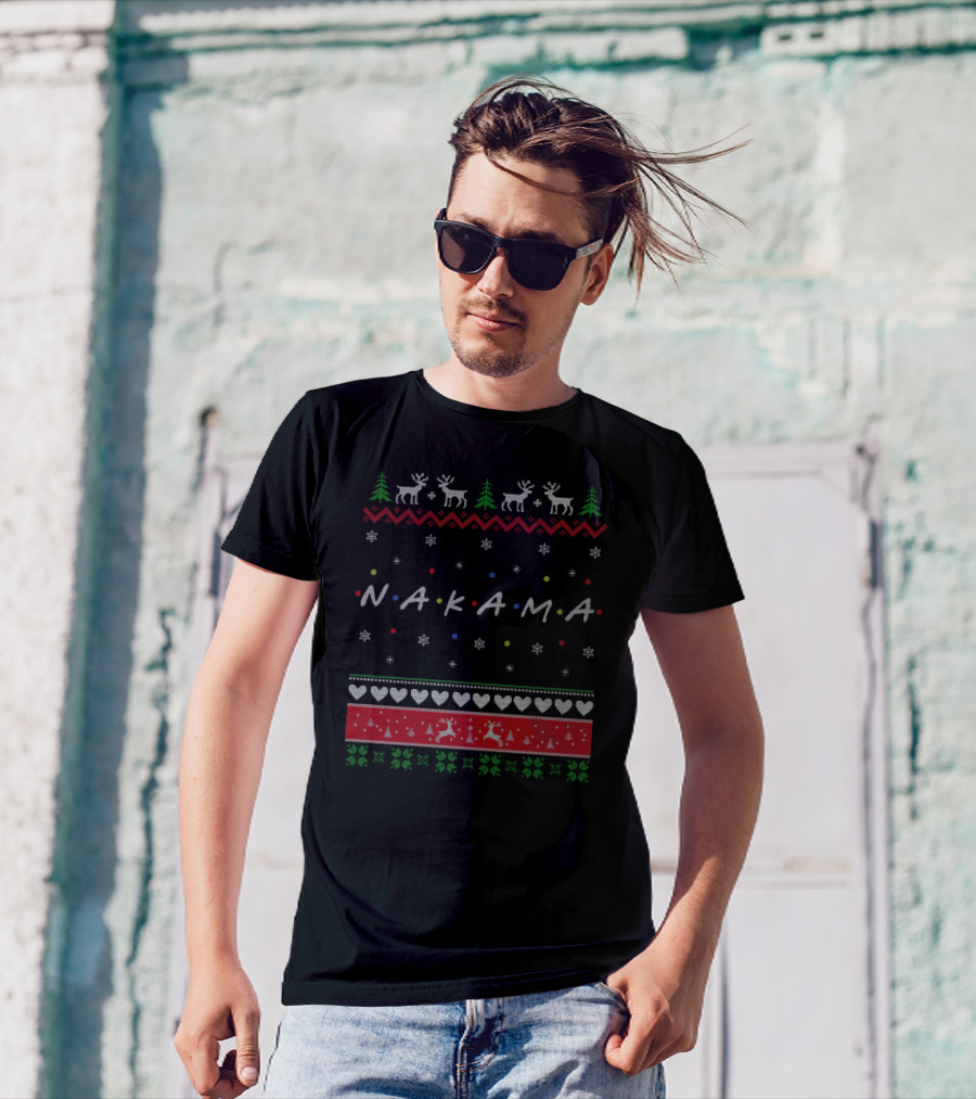 Nakama Holiday Sweater Friends TV Show Style Reindeer And Evergreen T-Shirt