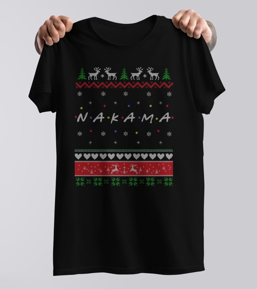 Nakama Holiday Sweater Friends TV Show Style Reindeer And Evergreen T-Shirt