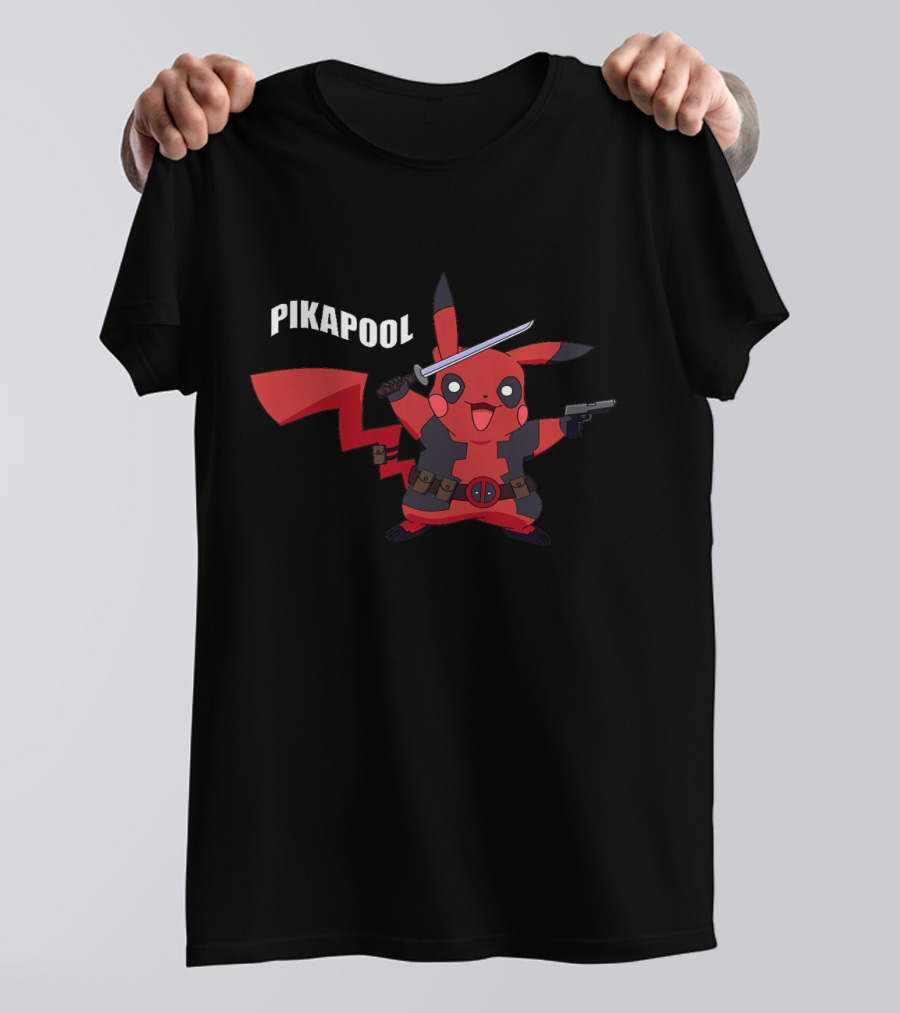 Pikapool Mashup: Funny Deadpool Pikachu With Sword And Gun T-Shirt