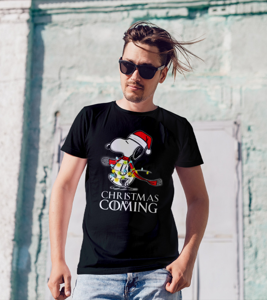 Snoopy Christmas Is Coming Game Of Thrones Santa Hat Lights T-Shirt