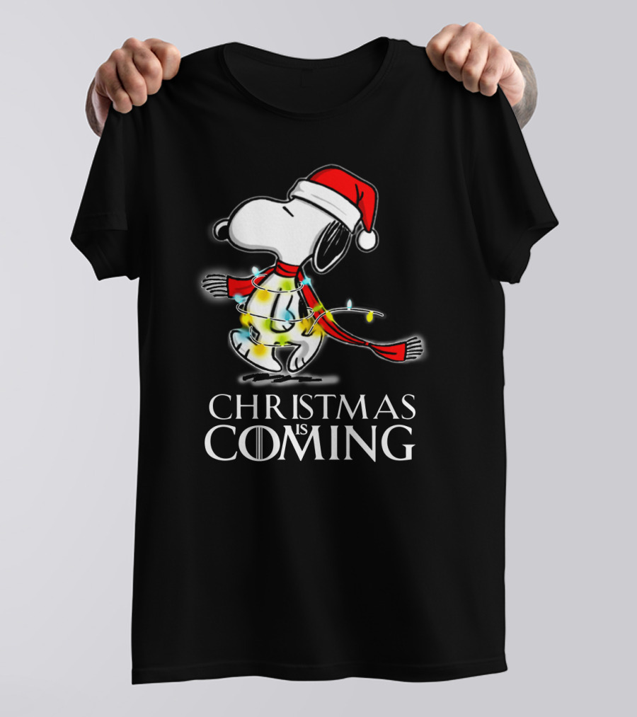 Snoopy Christmas Is Coming Game Of Thrones Santa Hat Lights T-Shirt