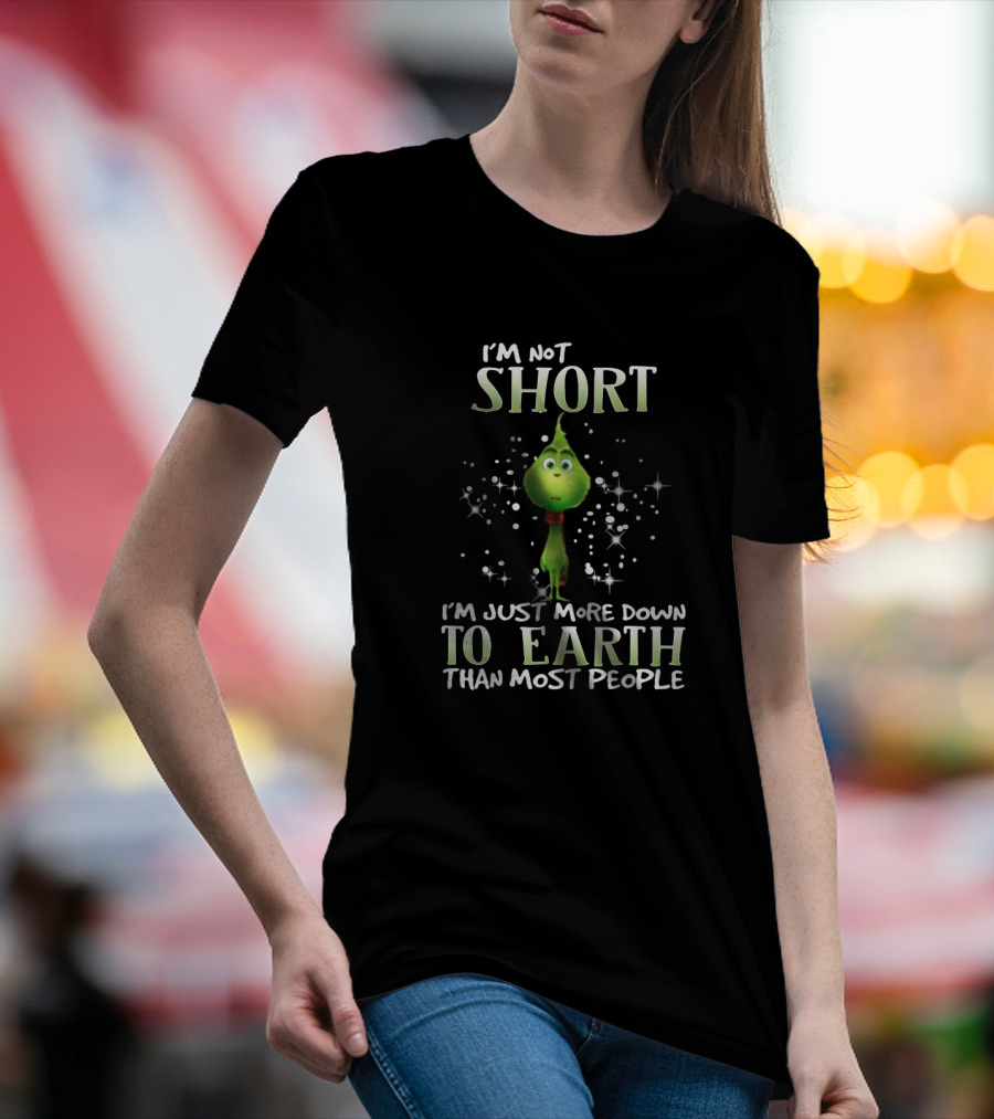 I'm Not Short I'm Just More Down To Earth Than Most People Green Character With Sparkles T-Shirt