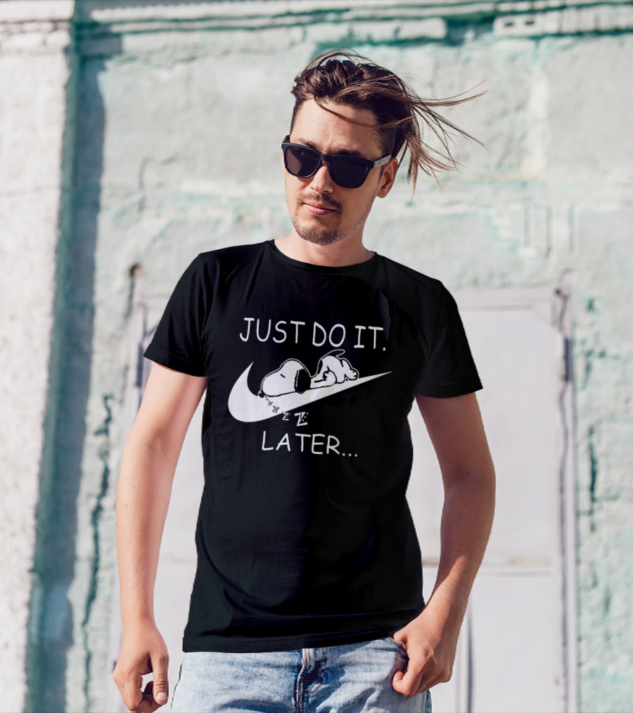 Just Do It Later Snoopy Sleeping On Swoosh Cartoon T-Shirt