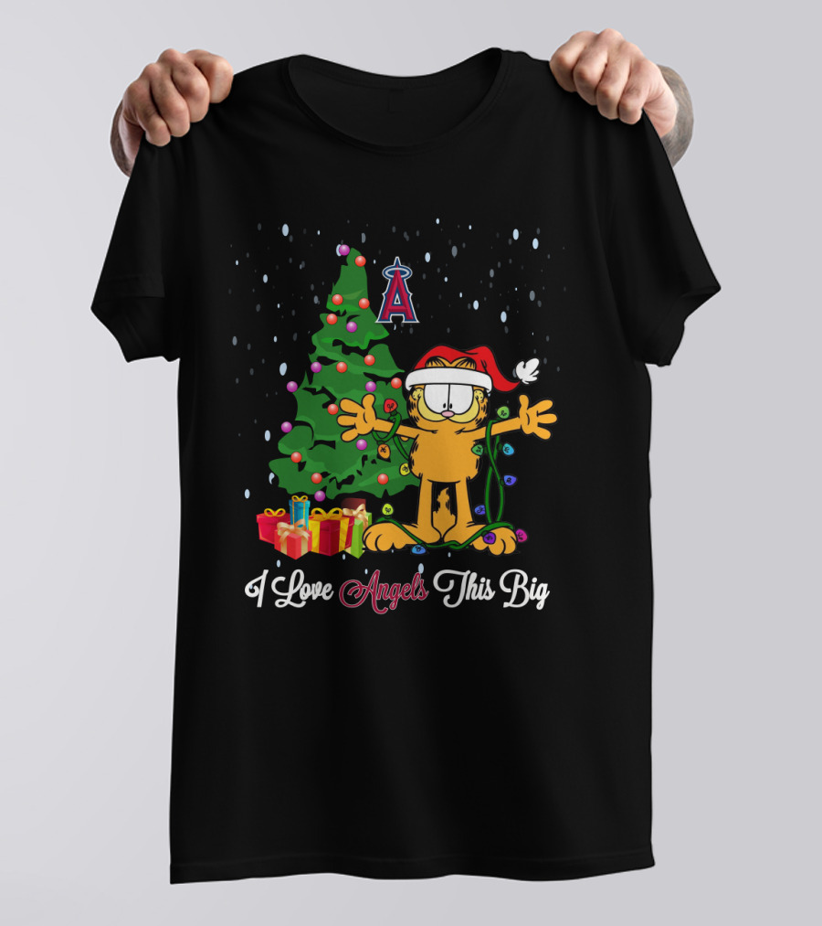 I Love Angels This Big Los Angeles Angels Garfield Holiday Christmas Tree T-Shirt
