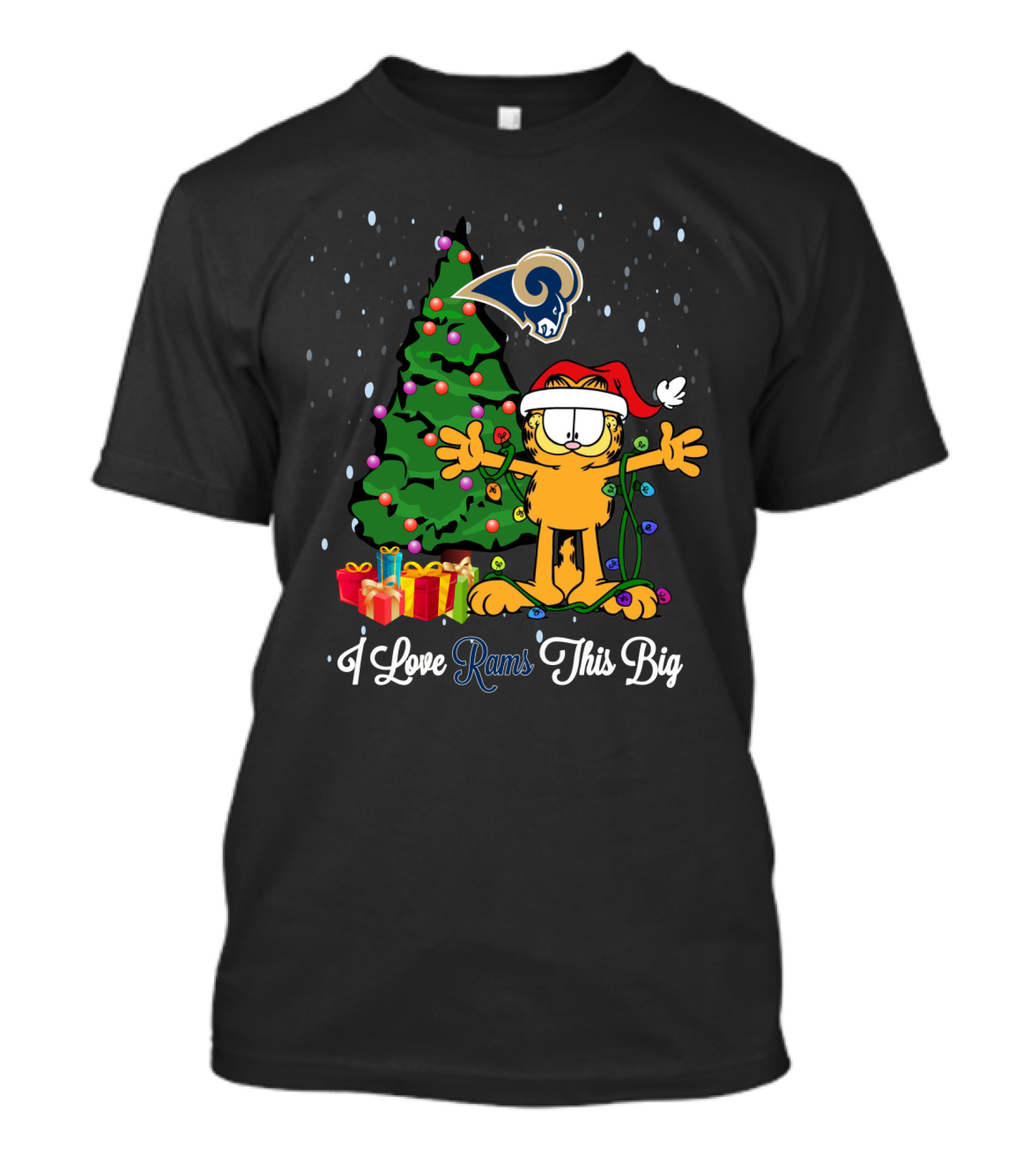 Garfield I Love Rams This Big Los Angeles Rams Christmas Holiday Tree T-Shirt
