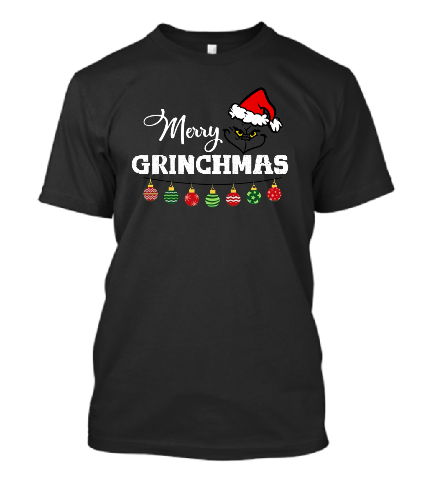 Merry Grinchmas Black Santa Hat Garland T-Shirt