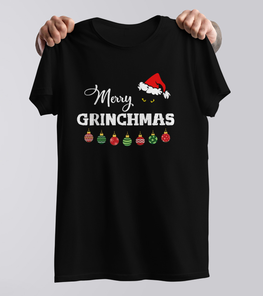 Merry Grinchmas Black Santa Hat Garland T-Shirt