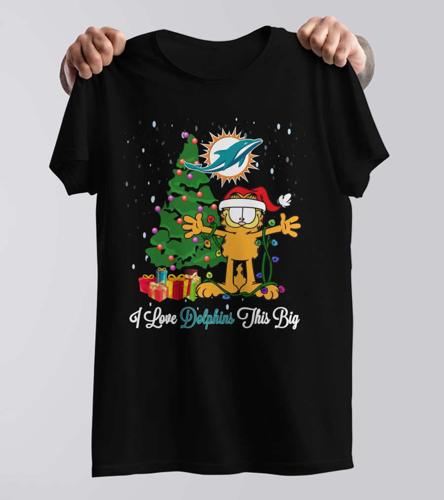 Miami Dolphins Christmas Garfield Holiday Celebration I Love Dolphins This Big T-Shirt